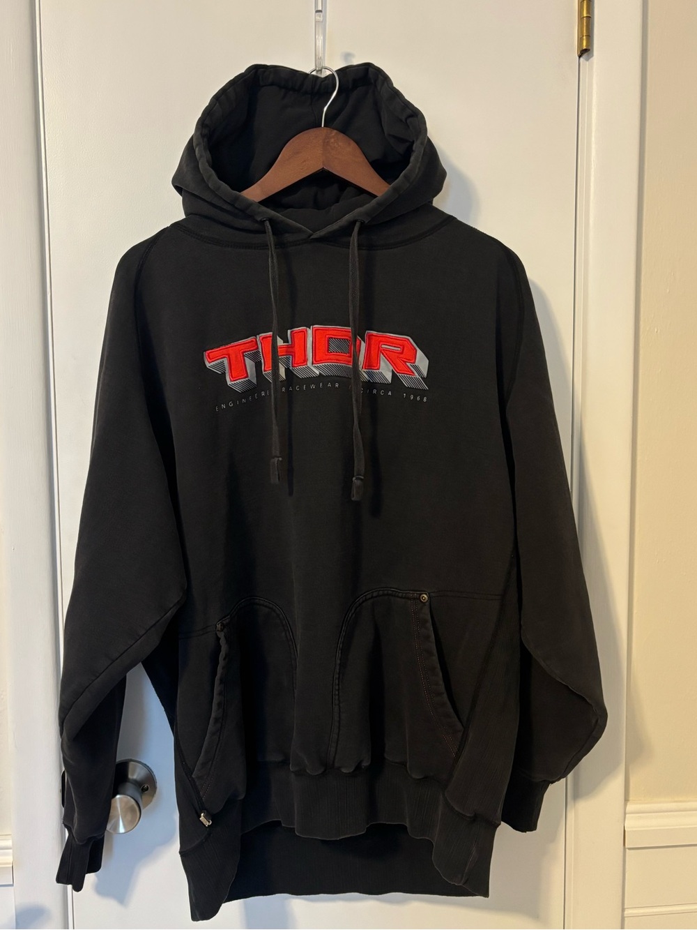 Vintage Thor MX Embroidered Hoodie XL Black Distressed Motocross Y2K Blueprint